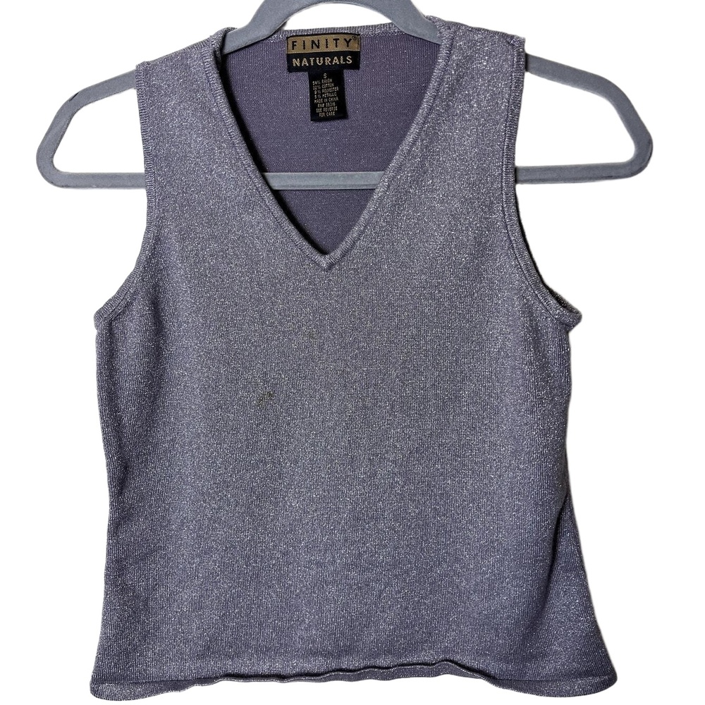 Vintage Finity Naturals Rayon Blend Silver Sparkly V Neck Tank Top